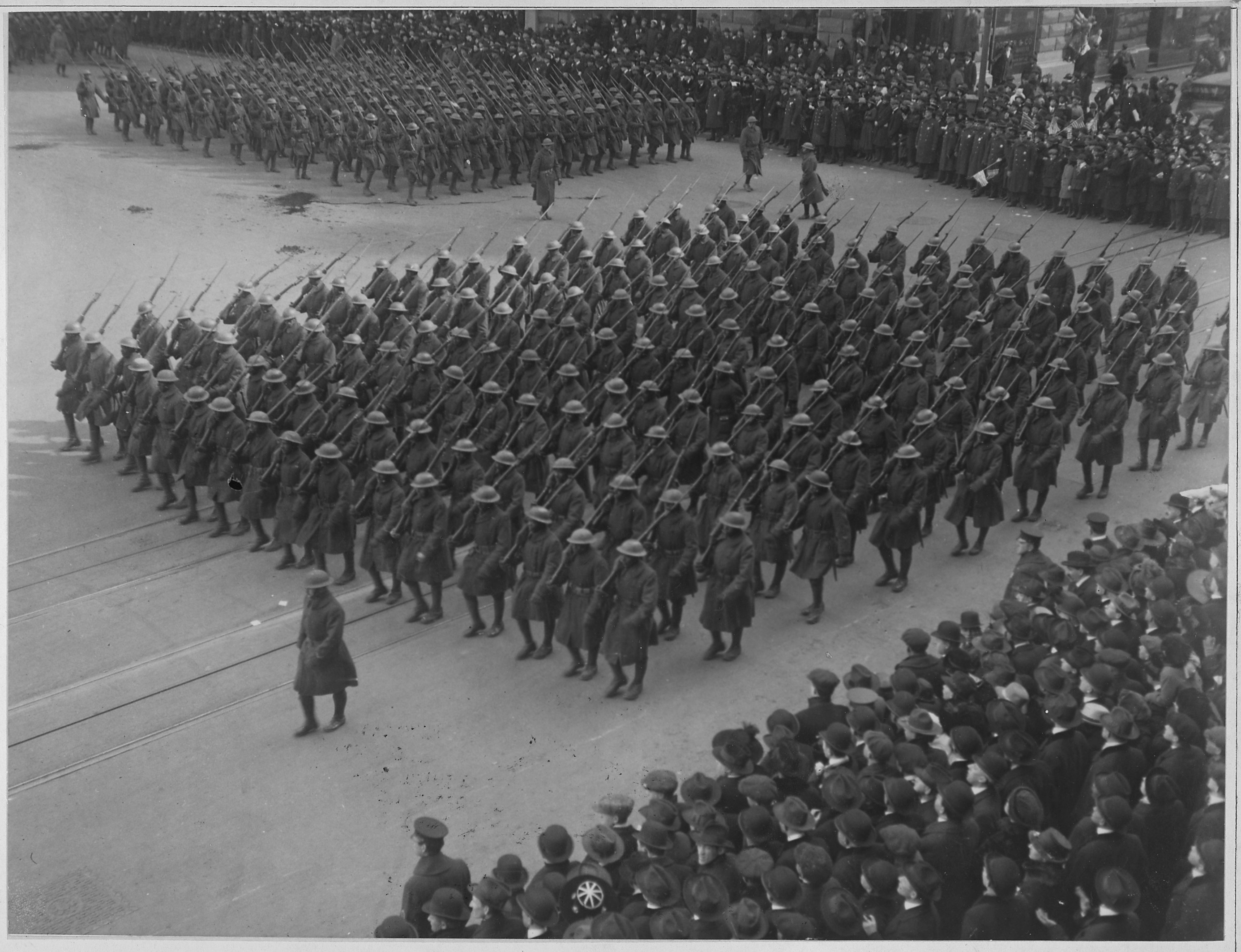 LambColonel Haywards Hell Fighters in parade. The famous 369th Infantry of African American fighte . . . NARA 533518