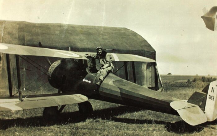 A pilot in his Nieuport 28 fighter plane