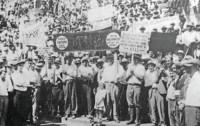 The Bonus Army protesting on the U.S. Capitol steps on Jan. 2,1932