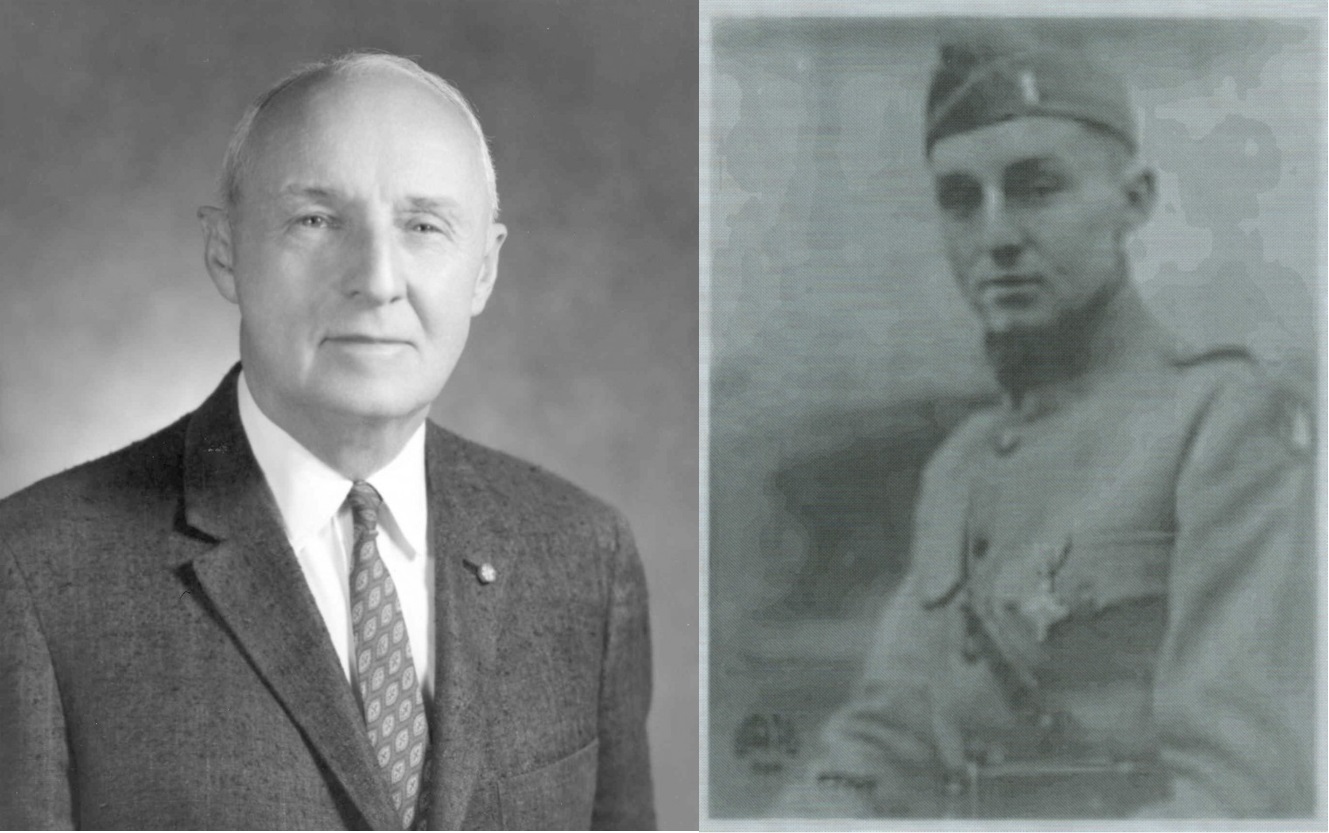 Harold Arthur Furlong in his World War I uniform (right) and as pictured by the Congressional Medal of Honor Society in later life. Furlong was the only Michigan native to be awarded the Medal of Honor in WWI.