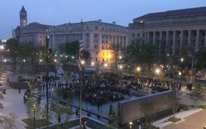 An aerial view of the WWI memorial