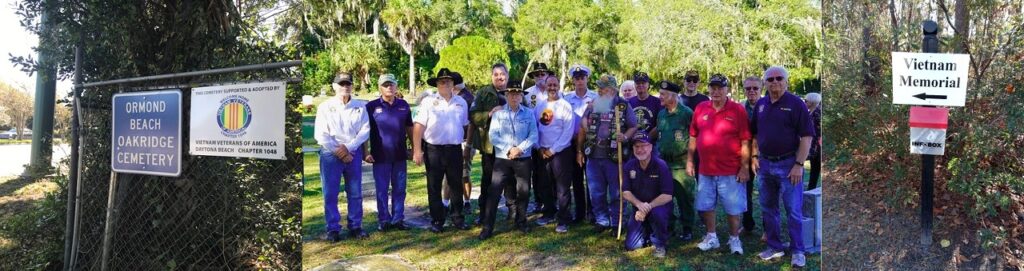 Group of people at a cemetery and Vietnam memorial