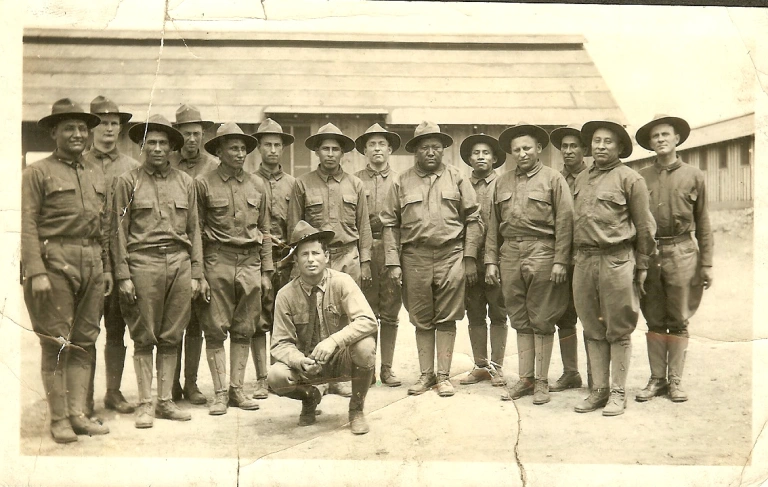 Native American recruits at an Army camp in Texas during World War I