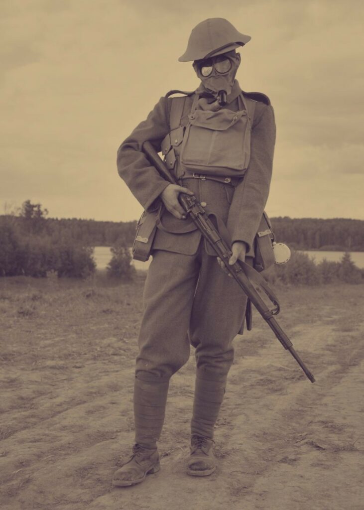 Soldier with gas mask