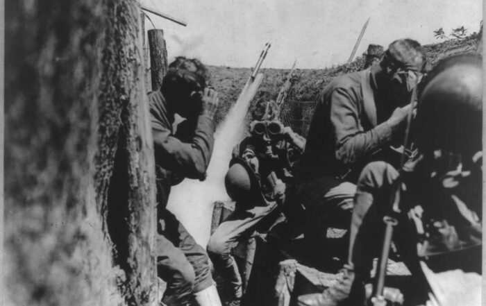 US troops trench gas masks