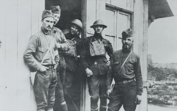 Naval Hospital Corpsmen at the sick bay of the regimental aid station behind the front lines near the Verdun Sector, April 1918.
