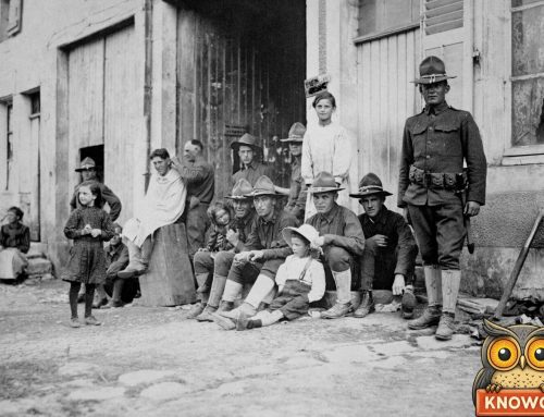 American Soldiers and Children in a French Village, World War I
